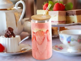 Vaso vidrio con sorbete y tapa bambu liso